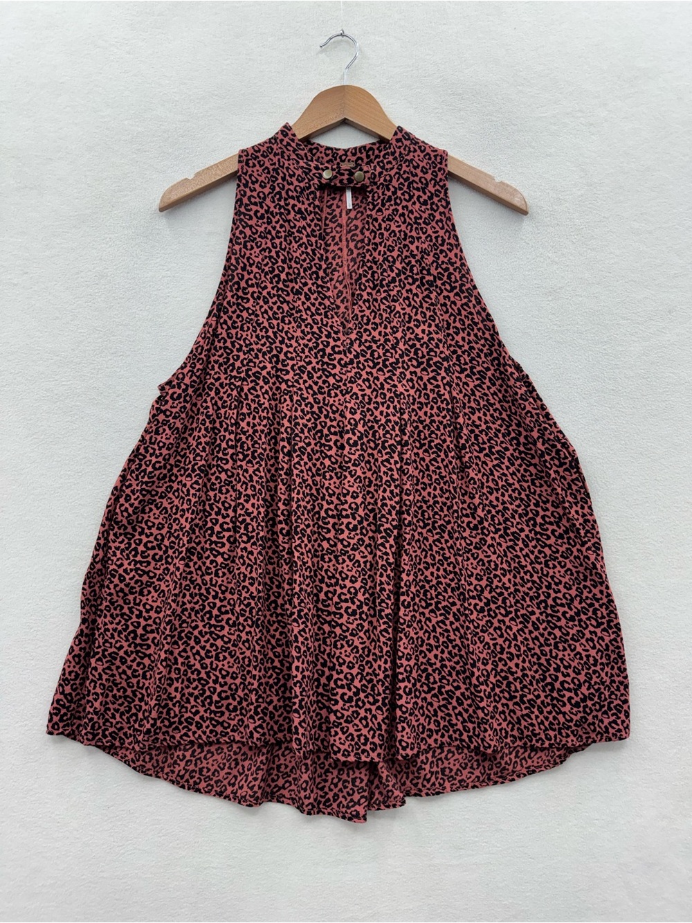Free People Women’s Small Leopard Print Sleeveless Choker Swing Dress Tunic